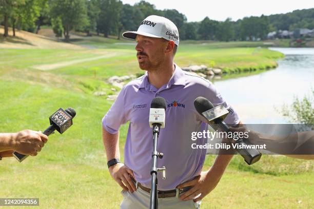 David Kocher talks to the media after winning the Price Cutter Charity Championship presented by Dr Pepper at Highland Springs Country Club on July...