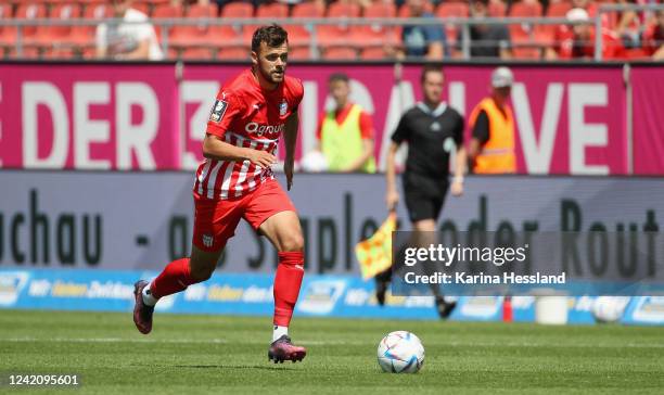 Robert Herrmann of Zwickau during the 3.Liga match between FSV Zwickau and Hallescher FC at GGZ-Arena on July 24, 2022 in Zwickau, Germany.