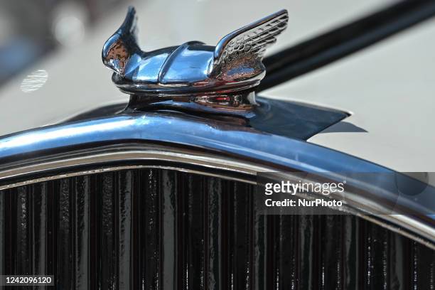 Chrysler hood ornament seen on a vintage model of Chrysler 75 Sport Roadster, during the 23rd stage of the Podkarpackie Historical Vehicles Rally in...