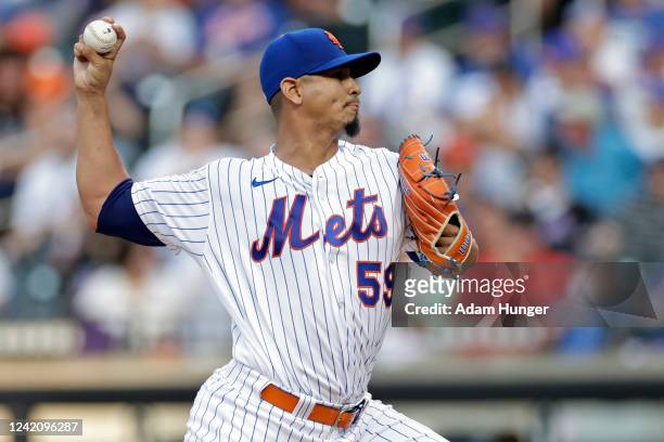Carlos Carrasco of the New York Mets pitches in the first inning against the San Diego Padres at Citi Field on July 24, 2022 in New York City.