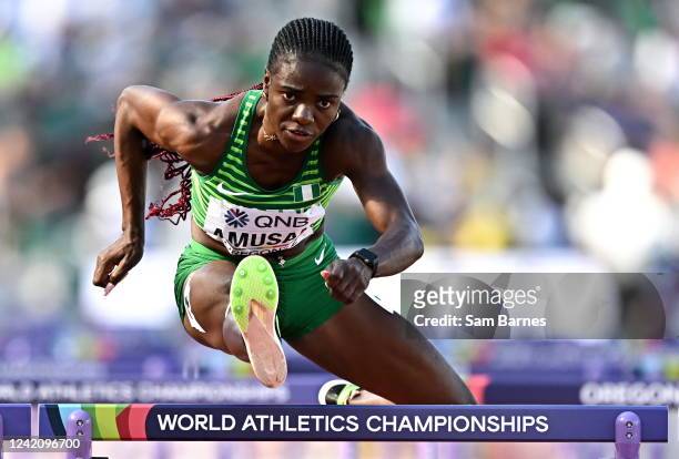Oregon , United States - 24 July 2022; Tobi Amusan of Nigeria on her way to winning her semi-final of the women's 100m hurdles in a world record time...