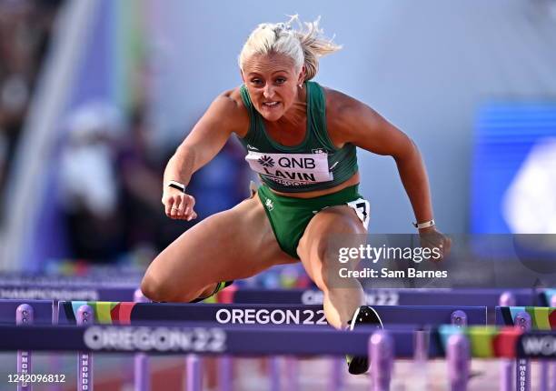 Oregon , United States - 24 July 2022; Sarah Lavin of Ireland competes in the women's 100m hurdles semi-final during day ten of the World Athletics...