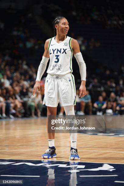 Aerial Powers of the Minnesota Lynx smiles during the game against the Connecticut Sun on July 24, 2022 at Target Center in Minneapolis, Minnesota....