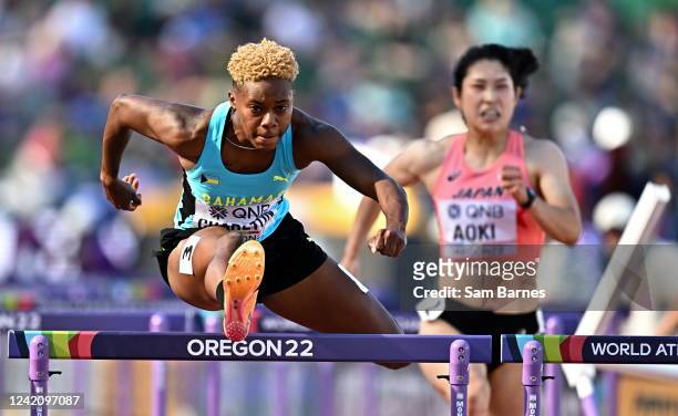 Oregon , United States - 24 July 2022; Devynne Charlton of Bahamas competes in the women's 100m hurdles semi-final during day ten of the World...