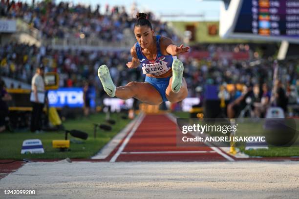 Serbia's Ivana Vuleta competes in the women's long jump final during the World Athletics Championships at Hayward Field in Eugene, Oregon on July 24,...