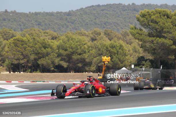Charles Leclerc of Monaco driving the Scuderia Ferrari F1-75 Ferrari 066/7 during the F1 Lenovo Grand Prix De France 2022 on July 24th, 2022 in Le...