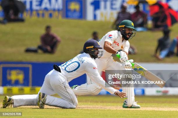 Pakistan's Fawad Alam plays a shot during the second day of the second cricket Test match between Sri Lanka and Pakistan at the Galle International...