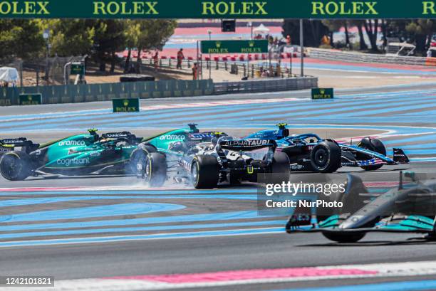 Yuki Tsunoda of Japan and Scuderia AlphaTauri driver spins during the race at French Lenovo Formula 1 Grand Prix on July 24, 2022 in Le Castellet,...