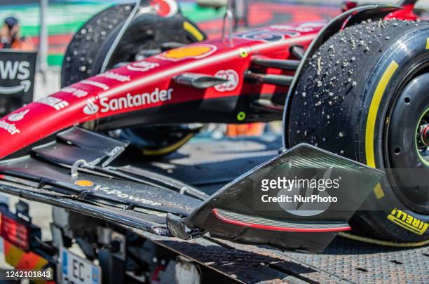 Charles Leclerc of Monte-Carlo and Scuderia Ferrari driver's car on the race at French Lenovo Formula 1 Grand Prix on July 24, 2022 in Le Castellet,...