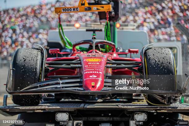 Charles Leclerc of Monte-Carlo and Scuderia Ferrari driver's car on the race at French Lenovo Formula 1 Grand Prix on July 24, 2022 in Le Castellet,...