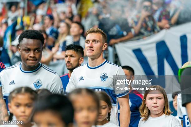 Julian Gressel of the Vancouver Whitecaps FC makes his debut during the game between Vancouver Whitecaps and the Chicago Fire FC at BC Place on July...