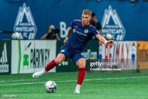 Chris Mueller of the Chicago Fire FC receives a pass during the game against the Vancouver Whitecaps FC at BC Place on July 23, 2022 in Vancouver,...