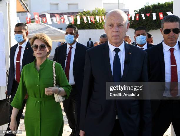 Tunisian President Kais Saied casts his vote at Victory Primary School for referendum on a new Constitution in Tunis, Tunisia on July 25, 2022.