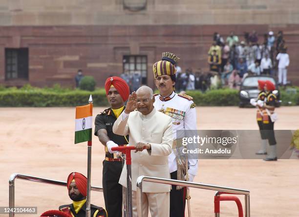 Ram Nath Kovind, the 14th President of India, greets public during the swearing-in ceremony of India's newly elected president Draupadi Murmu at...