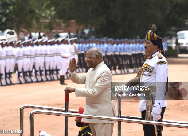 Ram Nath Kovind, the 14th President of India, greets public during the swearing-in ceremony of India's newly elected president Draupadi Murmu at...