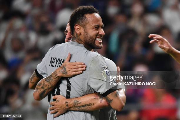 Paris Saint-Germain's Brazilian forward Neymar celebrates his goal during PSG's Japan Tour football match against Gamba Osaka at Suita stadium in...
