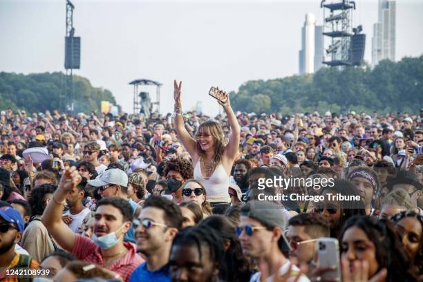 Attendees watch Kaytranada perform at the Bud Light Seltzer stage during the first day of Lollapalooza in Grant Park on July 29, 2021.
