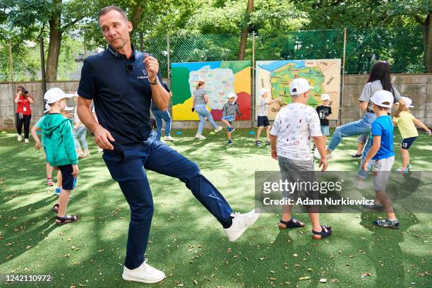 Laureus Ambassador Andriy Shevchenko visits a Laureus supported Team Up programme, developed by War Child and Save the Children on July 25, 2022 in...