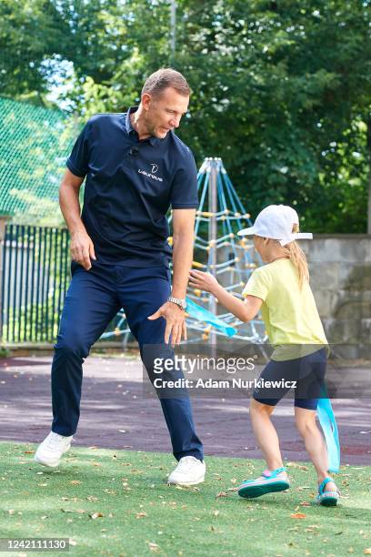 Laureus Ambassador Andriy Shevchenko visits a Laureus supported Team Up programme, developed by War Child and Save the Children on July 25, 2022 in...