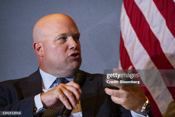 Matt Whitaker, former US acting attorney general, speaks during the America First Policy Institute's America First Agenda summit in Washington, D.C.,...