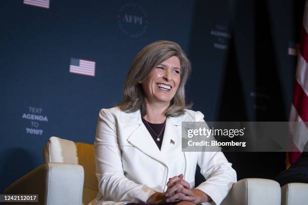 Senator Joni Ernst, a Republican from Iowa, speaks during the America First Policy Institute's America First Agenda summit in Washington, D.C., US,...