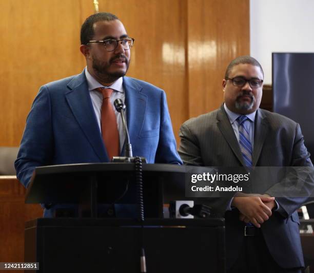 Defense attorney Eric Renfroe speaks during a news conference at the Supreme Court after the exoneration proceeding of his client Steven Lopez, in...