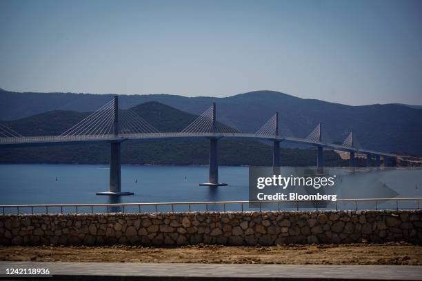 The Peljesac Bridge spans the Neretva channel between the mainland and the peninsula of Peljesac, in Dubrovnik-Neretva county, Croatia, on Monday,...