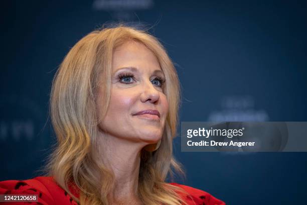 Kellyanne Conway, former advisor to former President Donald Trump, speaks during the America First Agenda Summit, at the Marriott Marquis hotel July...