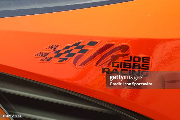 General view of the Joe Gibbs Racing logo prior to the NASCAR Cup Series M&MS Fan Appreciation 400 on July 24, 2022 at Pocono Raceway in Long Pond,...