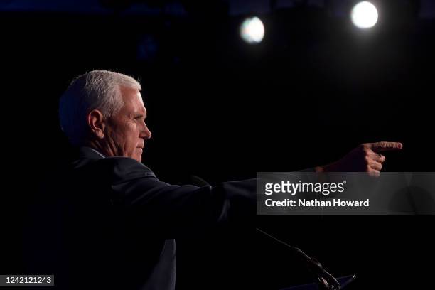 Former US Vice President Mike Pence speaks during the Young Americas Foundation Student Conference on July 26, 2022 in Washington, DC. Pence outlined...