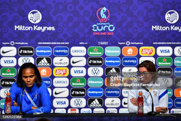 Wendie RENARD of France and Corinne DIACRE head coach of France at a press conference before a training session of France womens national soccer team...