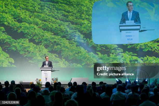 July 2022, Bavaria, Nuremberg: Federal Minister of Agriculture Cem Özdemir speaks at the opening event of the Biofach trade fair. The world's leading...