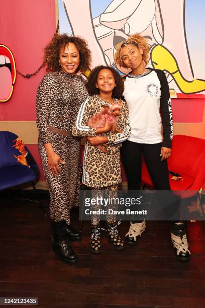Mel B poses with daughters Madison Brown Belafonte and Phoenix Chi at the Women's Aid "Love Should Not Hurt" NFT Art Launch, part of the Come...