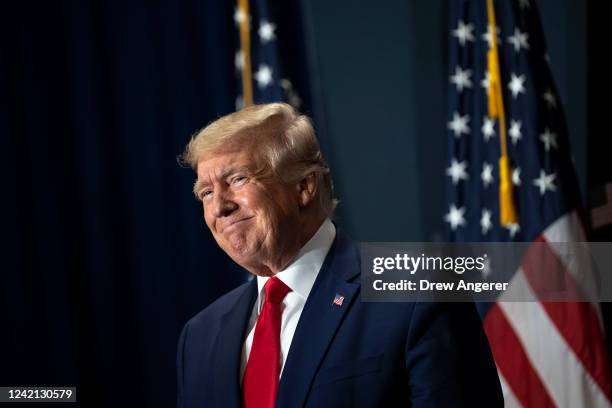 Former U.S. President Donald Trump speaks during the America First Agenda Summit, at the Marriott Marquis hotel July 26, 2022 in Washington, DC....