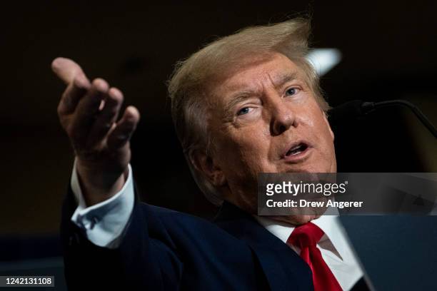 Former U.S. President Donald Trump speaks during the America First Agenda Summit, at the Marriott Marquis hotel on July 26, 2022 in Washington, DC....