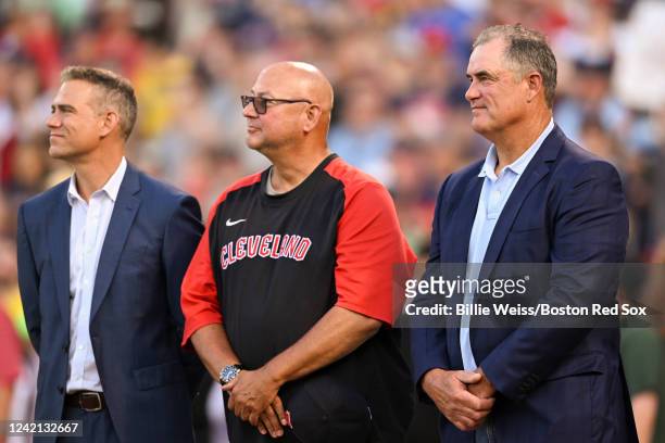 Major League Baseball Executive Theo Epstein, Cleveland Guardians Manager and former Boston Red Sox manager Terry Francona, and former Boston Red Sox...