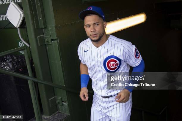 Chicago Cubs catcher Willson Contreras takes the field during the first inning against the Pittsburgh Pirates at Wrigley Field on Tuesday, July 26 in...