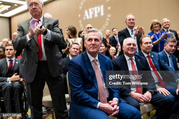 House Minority Leader Kevin McCarthy, R-Calif., and House Minority Whip Steve Scalise, R-La., are seen as President Donald Trump addressed the...