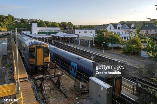 Photo shows a view from Dover Priory Station in Dover, United Kingdom on July 27, 2022. Railway workers and the RMT union striking at Dover. The MRT...