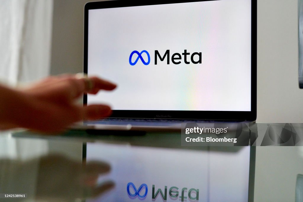 Meta Computers The Meta logo on a laptop computer in the Brooklyn borough of New ...