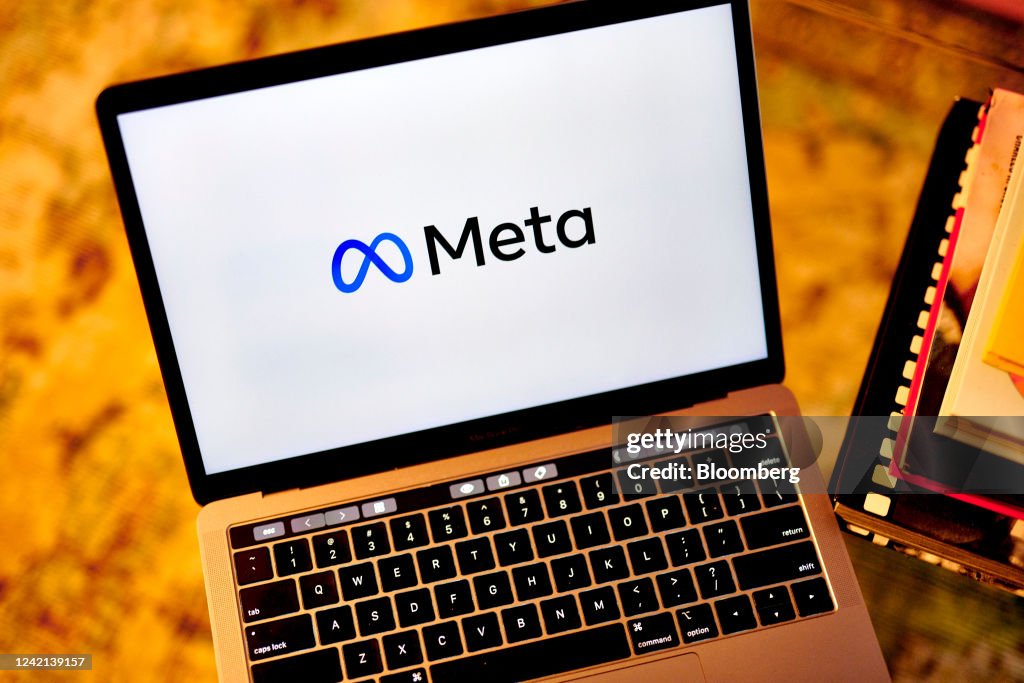 Meta Notebook The Meta logo on a laptop computer in the Brooklyn borough of New ...