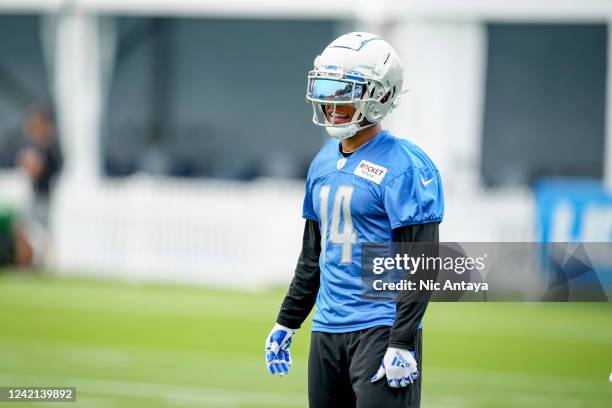 Amon-Ra St. Brown looks on during the Detroit Lions Training Camp on July 27, 2022 in Allen Park, Michigan.