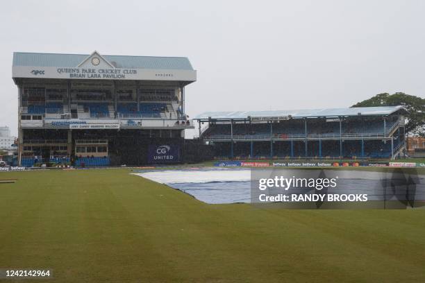 Rain stopped play during the 3rd and final ODI match between West Indies and India at Queens Park Oval, Port of Spain, Trinidad and Tobago, on July...