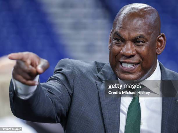 Head coach Mel Tucker of the Michigan State Spartans is seen during the 2022 Big Ten Conference Football Media Days at Lucas Oil Stadium on July 27,...