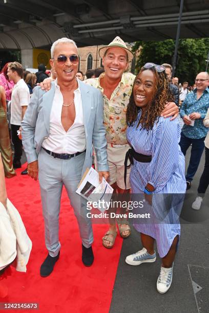 Bruno Tonioli, Craig Revel Horwood and Chizzy Akudolu attend the press night performance of "Sister Act: The Musical" at the Hammersmith Eventim...