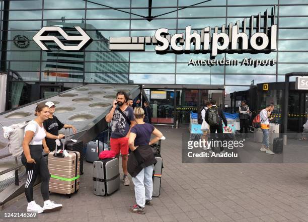 View of Schiphol Airport as the number of passengers and flights on rise while mass staff shortages continue with flight disruptions, including...