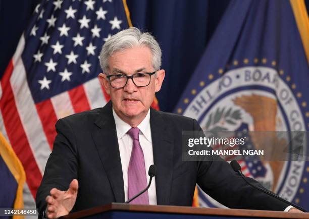 Federal Reserve Board Chairman Jerome Powell speaks during a news conference in Washington, DC, on July 27, 2022. The US Federal Reserve on July 27...