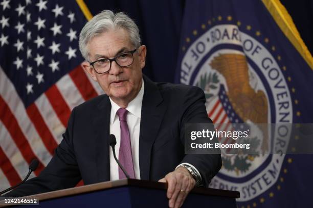 Jerome Powell, chairman of the U.S. Federal Reserve, speaks during a news conference following a Federal Open Market Committee meeting in Washington,...