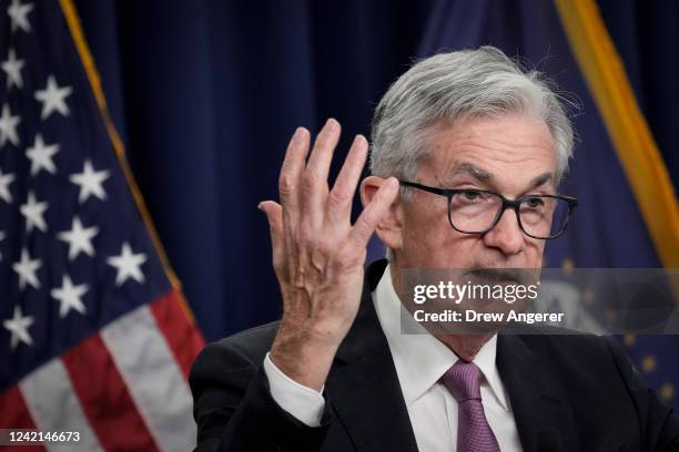 Federal Reserve Board Chairman Jerome Powell speaks during a news conference following a meeting of the Federal Open Market Committee at the...