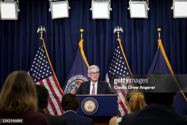 Federal Reserve Board Chairman Jerome Powell speaks during a news conference following a meeting of the Federal Open Market Committee at the...